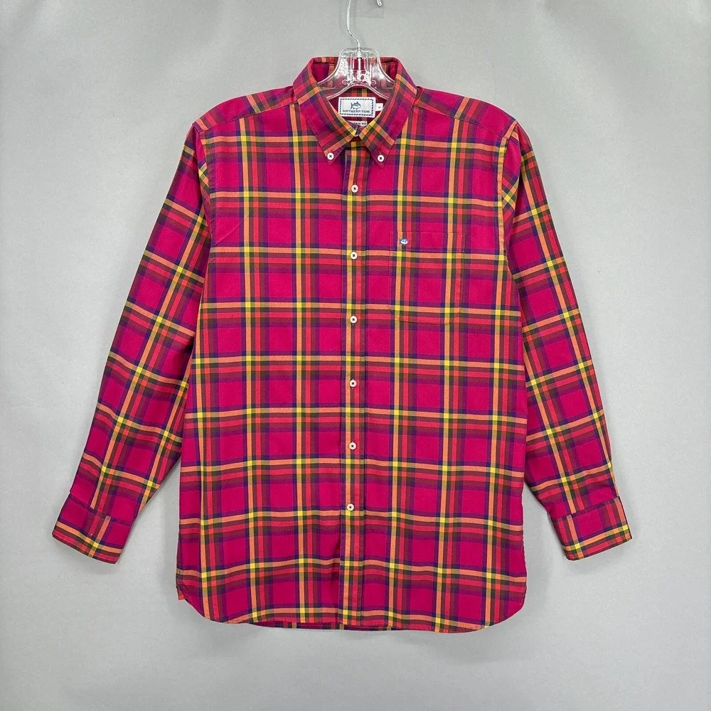 Southern Tide Shirt Mens Medium Red Plaid Button Down Soft Twill Classic‎ Preppy